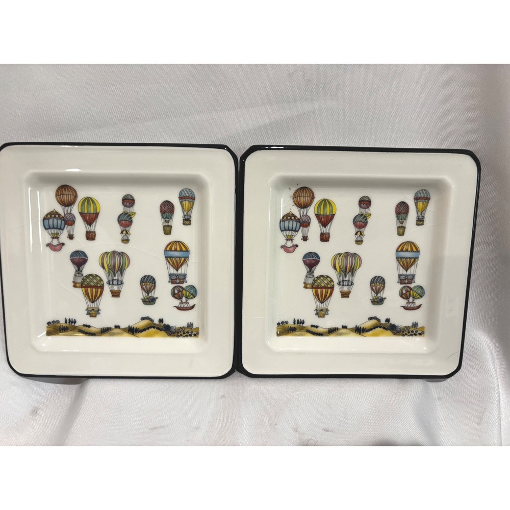 Brunelli Italy Hot Air Balloon‎ Ceramic Square Plates Set of 2